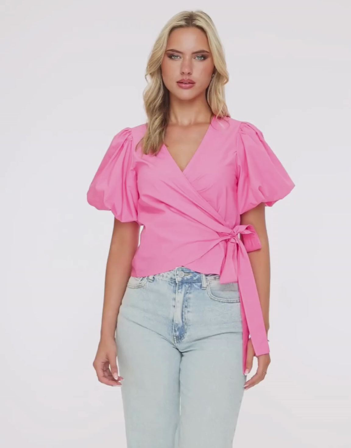 Roze Korte Pofmouwen Wikkel - Top