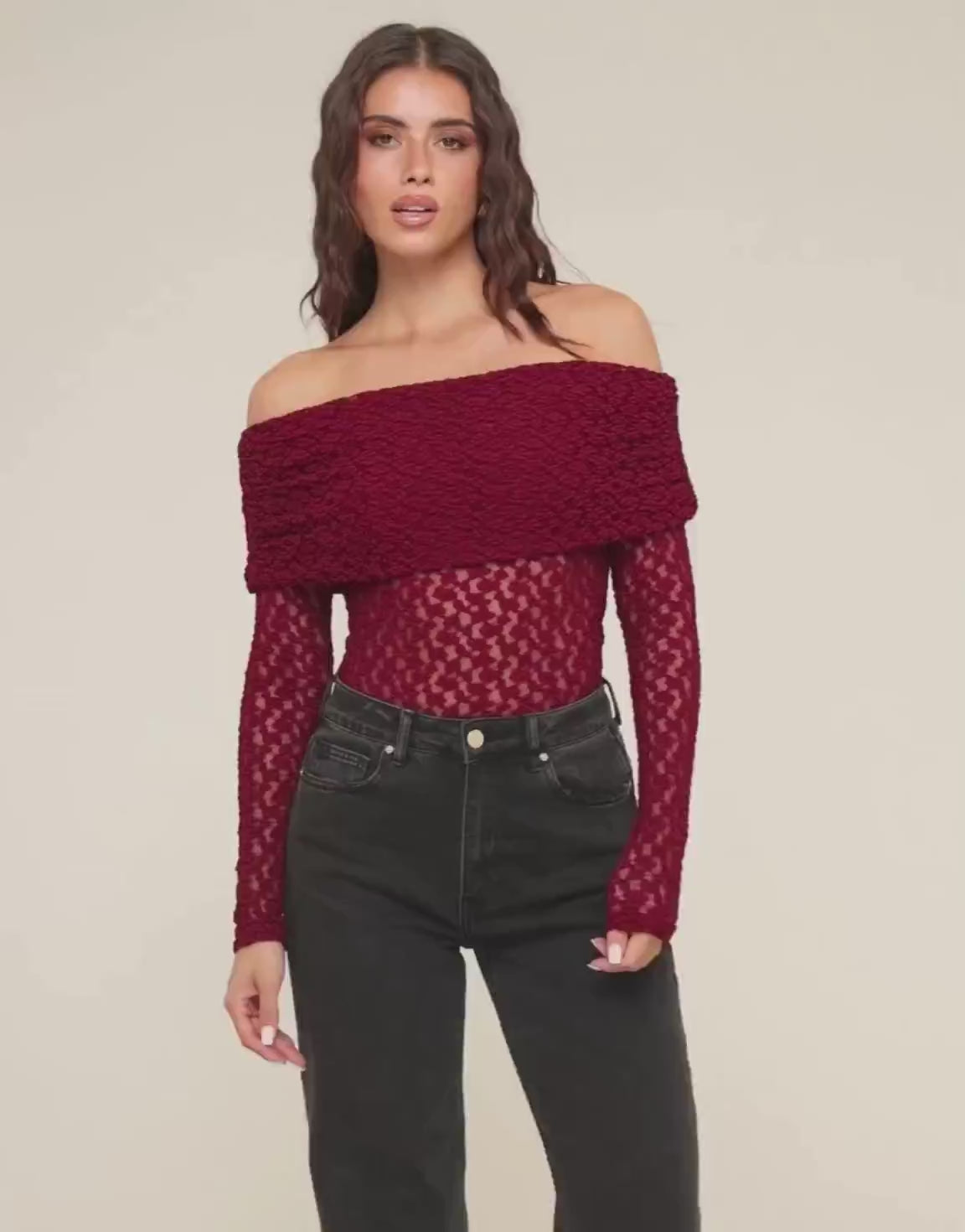 Burgundy Omgeslagen Off Shoulder - Top