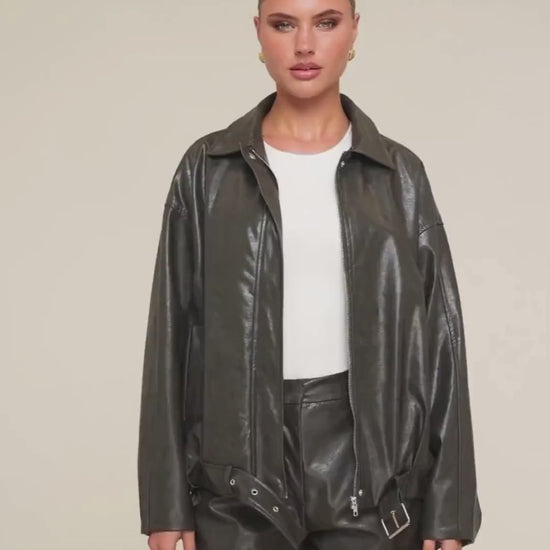 KLEDING-KHAKI-PU-LEREN-BIKER-SET

