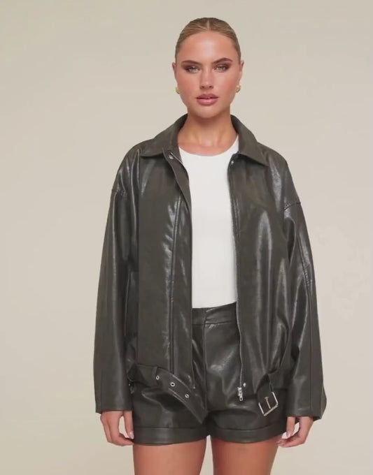 KLEDING-KHAKI-PU-LEREN-BIKER-SET

