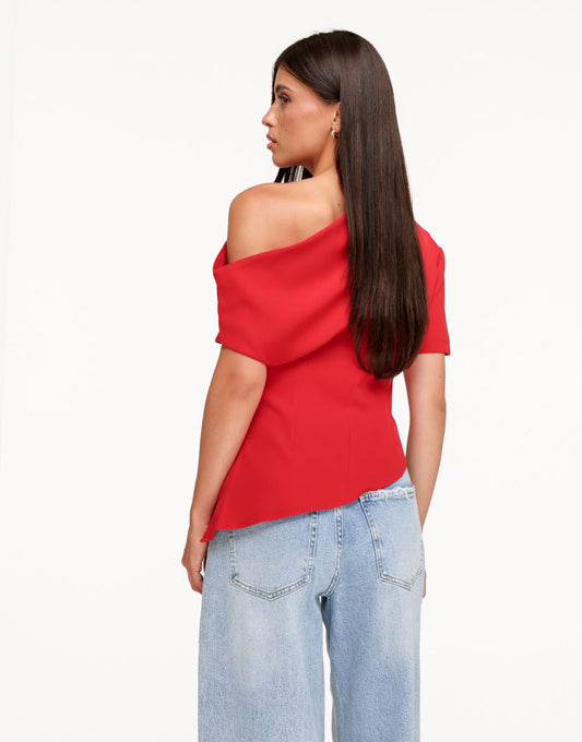Rode Gedrapeerde Off Shoulder SS - Top - Olivia & Kate