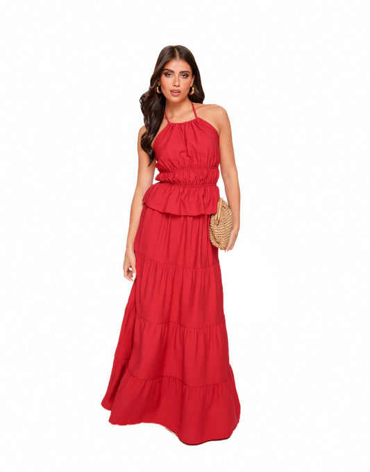 Rode Getailleerde Maxi - Set - Olivia & Kate