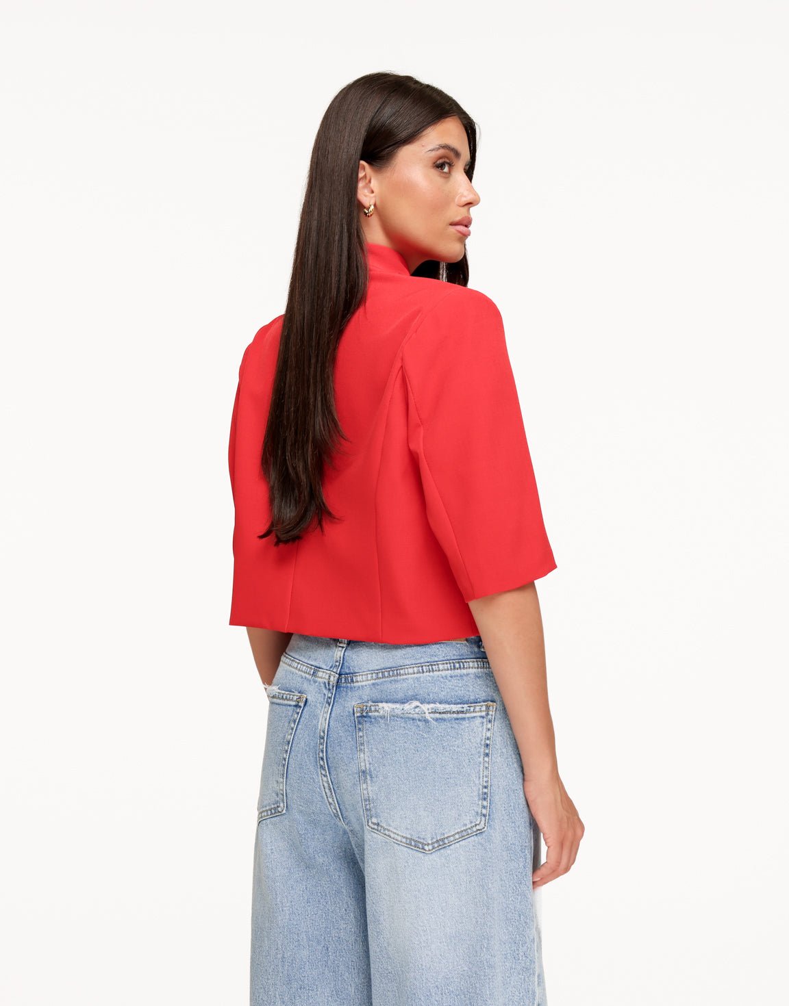 Rode Hoge Knoop Split Cropped - Blazer - Olivia & Kate