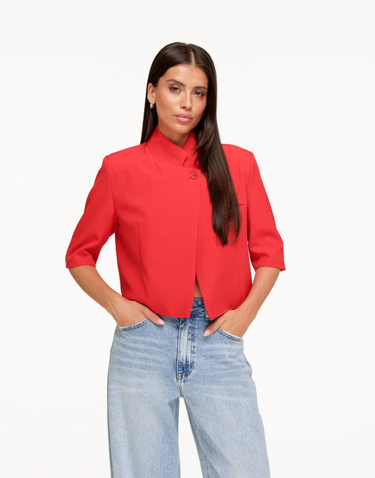 Rode Hoge Knoop Split Cropped - Blazer - Olivia & Kate