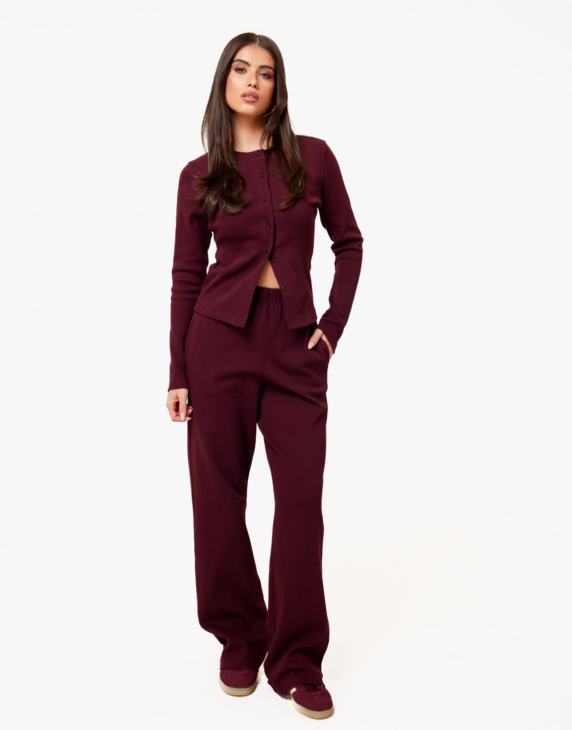 Aubergine Ribbel Lange Lounge - Broek