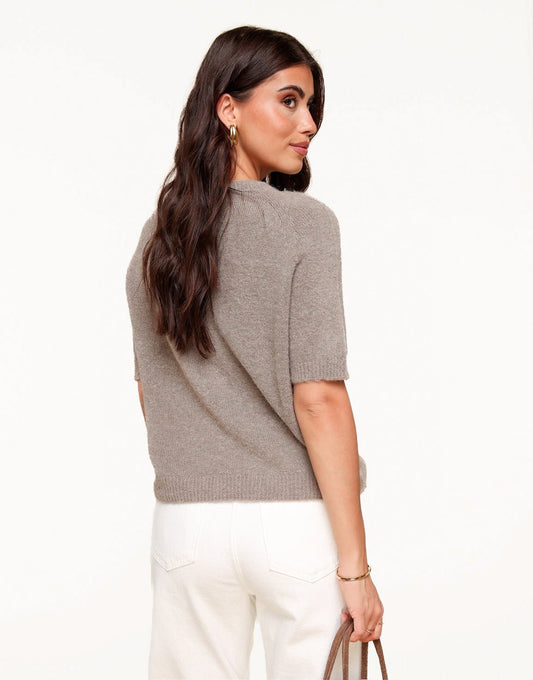 Taupe Basic Fluffy SS - Top - Olivia & Kate