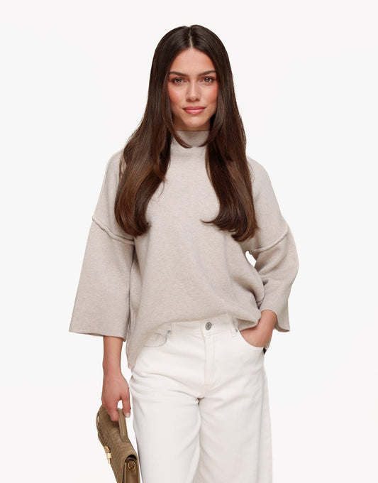 Taupe Basic Hoge Hals 3/4 Mouwen - Top - Olivia & Kate