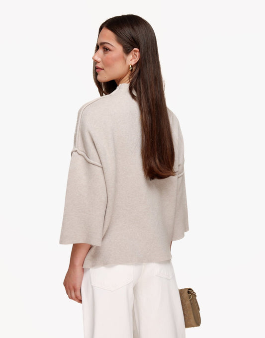 Taupe Basic Hoge Hals 3/4 Mouwen - Top - Olivia & Kate