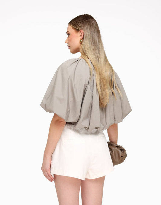Taupe Cropped Ballon SS - Top - Olivia & Kate