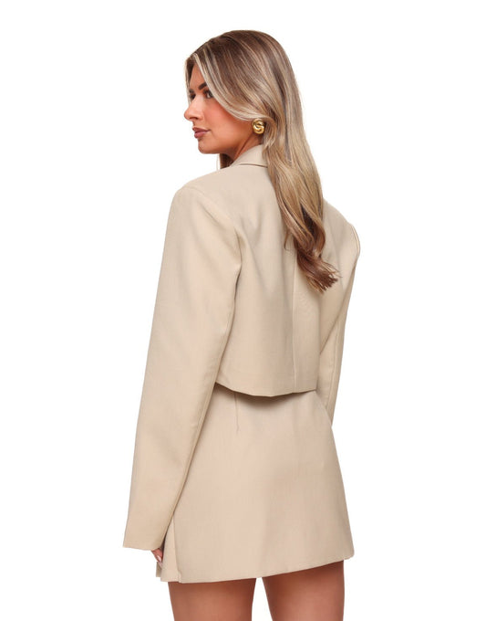 Taupe Cropped Schuine Knopen - Set - Olivia & Kate