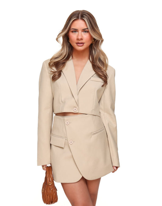 Taupe Cropped Schuine Knopen - Set - Olivia & Kate