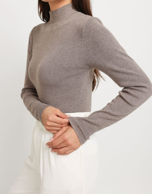 Taupe Gebreide Hoge Hals LS - Top - Olivia & Kate