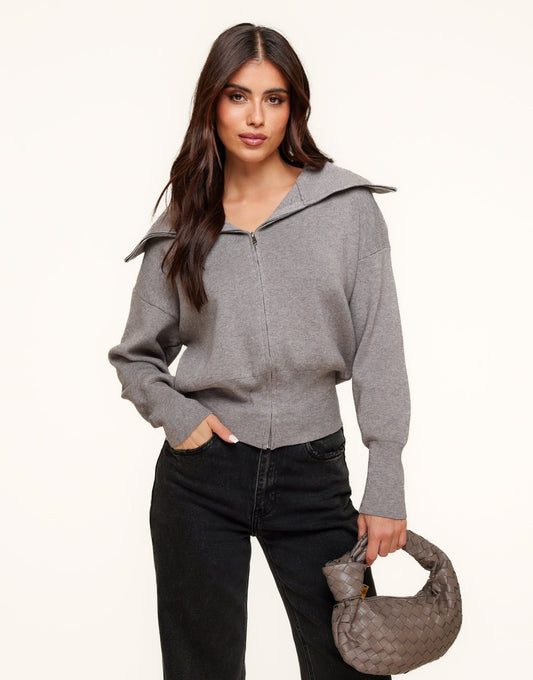 Taupe Gebreide Hoge Kraag - Vest - Olivia & Kate