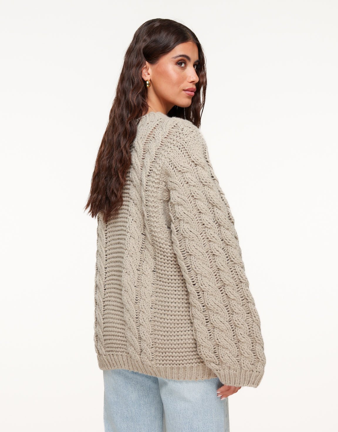 Taupe Gebreide Kabel Patroon - Trui - Olivia & Kate