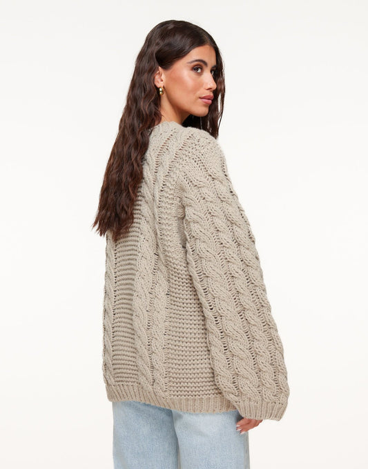 Taupe Gebreide Kabel Patroon - Trui - Olivia & Kate