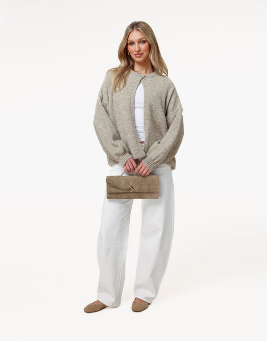 Taupe Gebreide Knoop - Vest - Olivia & Kate