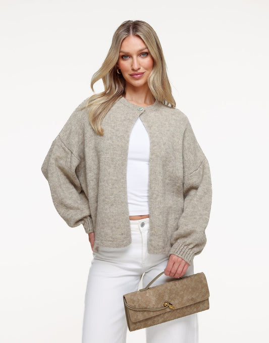 Taupe Gebreide Knoop - Vest - Olivia & Kate