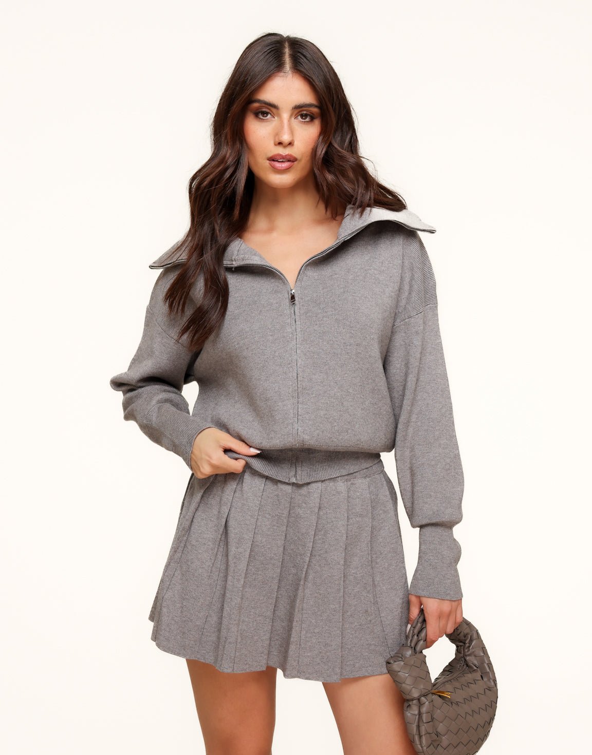 Taupe Gebreide Plooien - Rok - Olivia & Kate