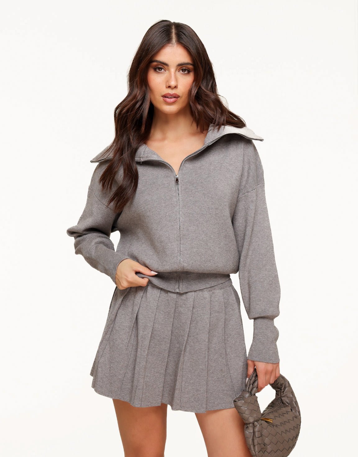 Taupe Gebreide Plooien - Rok - Olivia & Kate