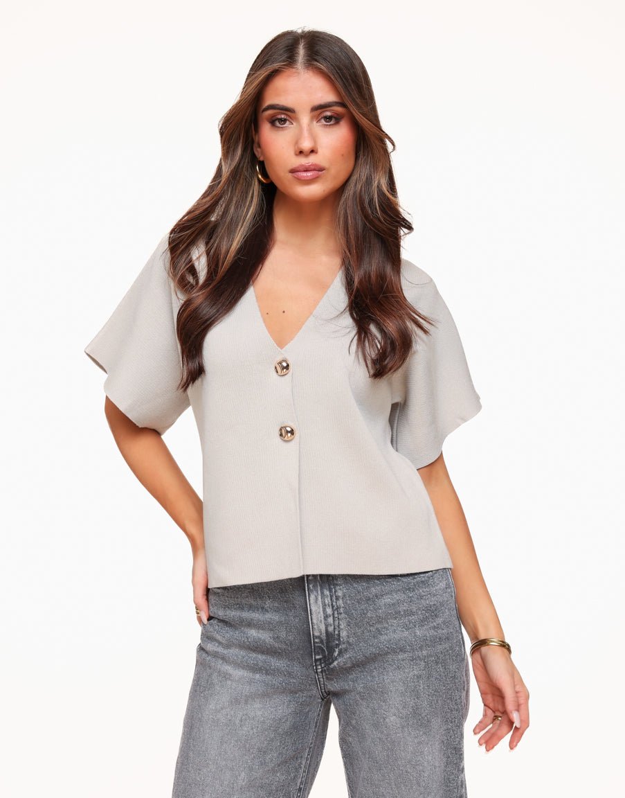 Taupe Gebreide SS - Vest - Olivia & Kate