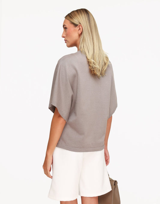 Taupe Gebreide Wijde Mouwen SS - Top - Olivia & Kate