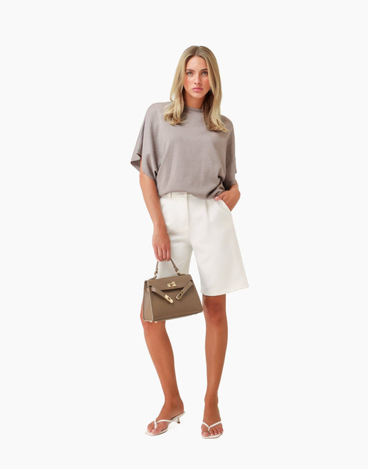 Taupe Gebreide Wijde Mouwen SS - Top - Olivia & Kate