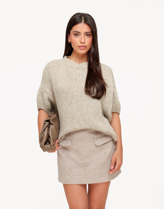 Taupe Gebreide Wollen 3/4 Mouwen - Trui - Olivia & Kate