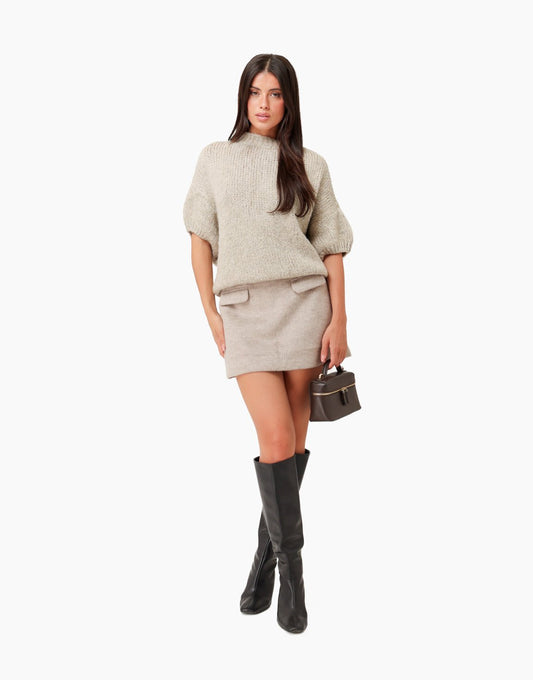 Taupe Gebreide Wollen 3/4 Mouwen - Trui - Olivia & Kate