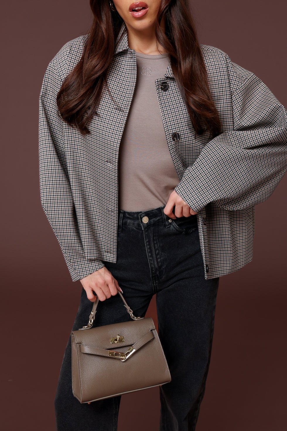 Taupe Gouden Midi Detail - Tas - Olivia & Kate