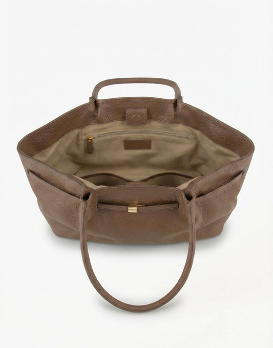Taupe Large Leather Shopper - Bag - Olivia & Kate