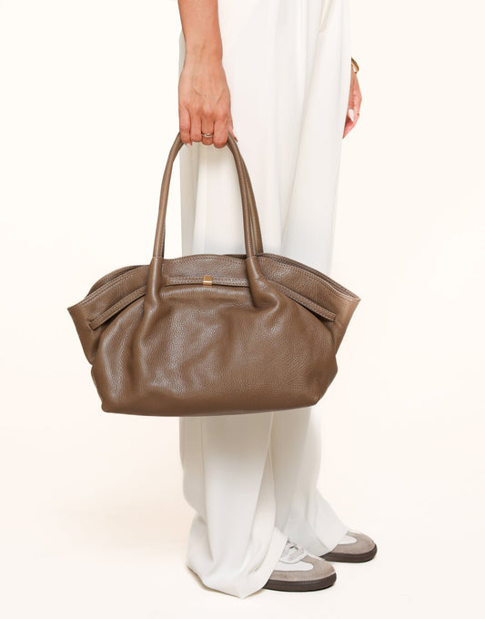 Taupe Grote Leren Shopper - Tas - Olivia & Kate
