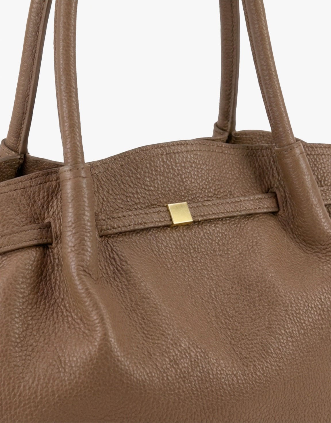 Taupe Large Leather Shopper - Bag - Olivia & Kate