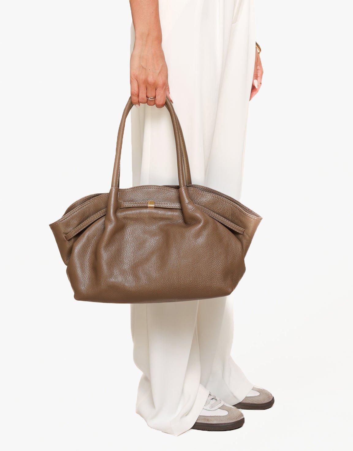 Taupe Large Leather Shopper - Bag - Olivia & Kate