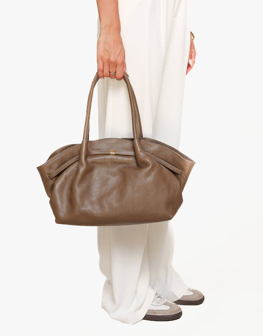 Taupe Large Leather Shopper - Bag - Olivia & Kate