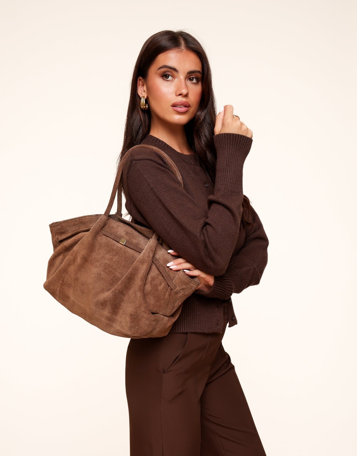 Taupe Grote Suede Shopper - Tas - Olivia & Kate