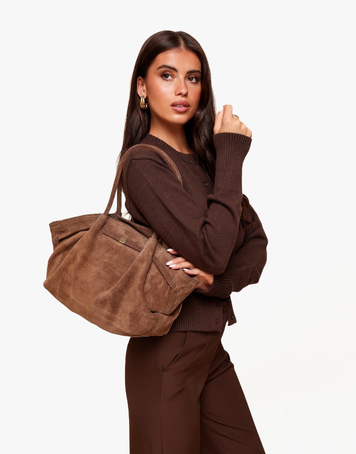 Taupe Grote Suede Shopper - Tas - Olivia & Kate