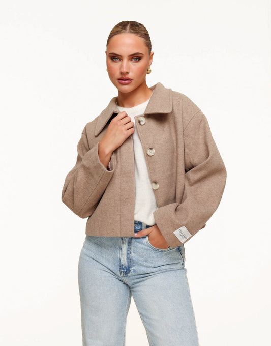 Taupe Korte STUDIO Coat - Jas - Olivia & Kate