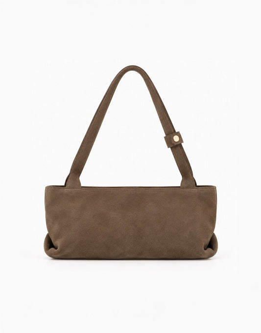 Taupe Langwerpige Suede Hand -Tas - Olivia & Kate
