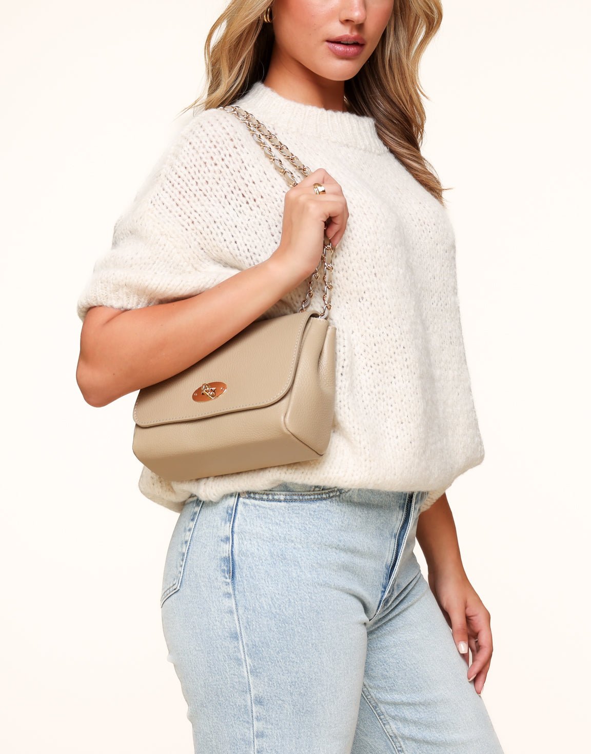 Taupe Leren Crossbody - Tas - Olivia & Kate