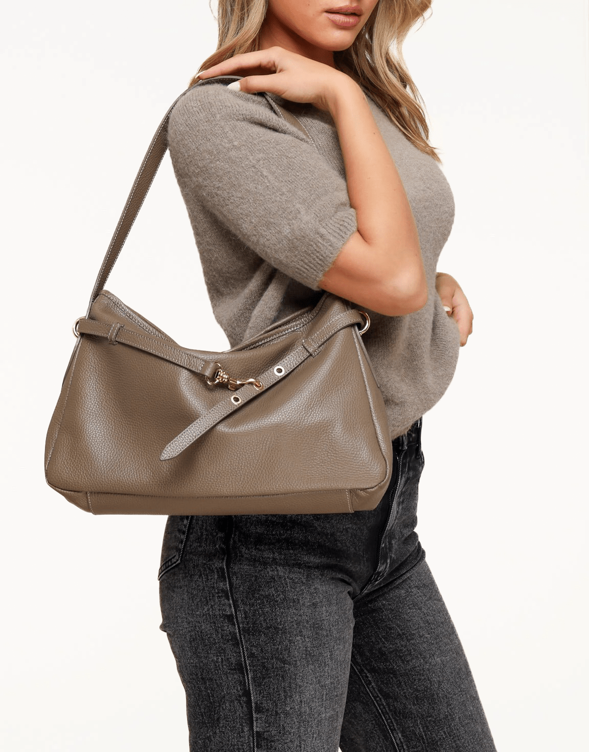 Taupe Leren Vierkante - Tas - Olivia & Kate