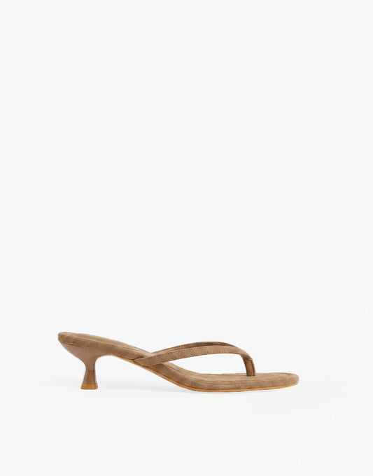 Taupe Mid Suede Hak - Teenslipper - Olivia & Kate