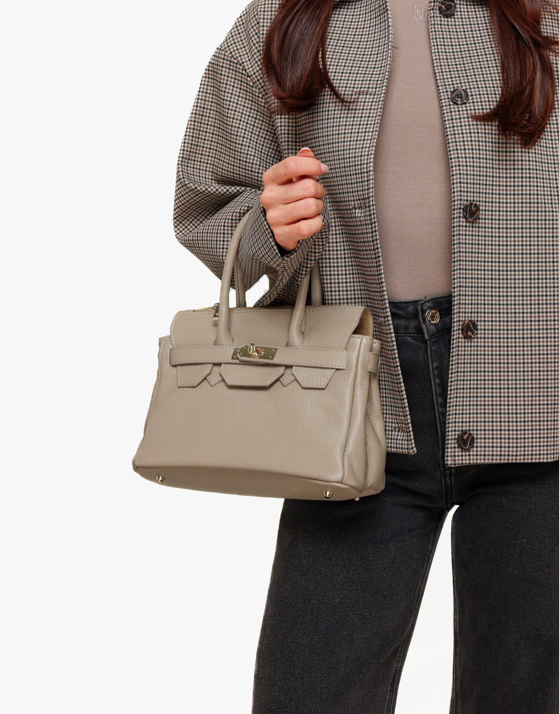 Taupe Middel Gouden Details - Tas - Olivia & Kate