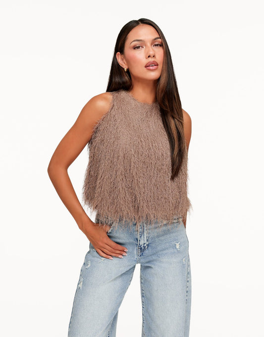 Taupe Mouwloze Fluffy - Top - Olivia & Kate