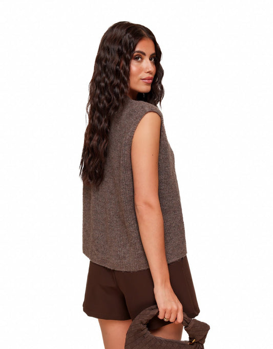 Taupe Mouwloze Gilet - Vest - Olivia & Kate
