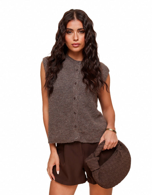 Taupe Mouwloze Gilet - Vest - Olivia & Kate