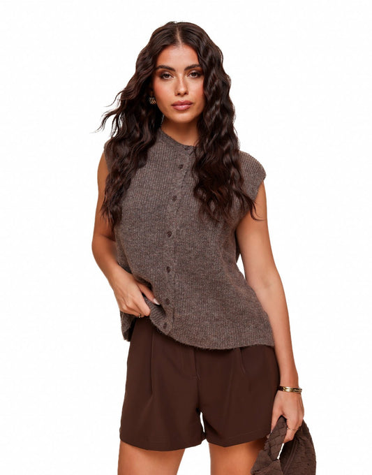 Taupe Mouwloze Gilet - Vest - Olivia & Kate