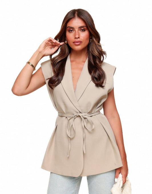 Taupe Mouwloze Wikkel - Gilet - Olivia & Kate