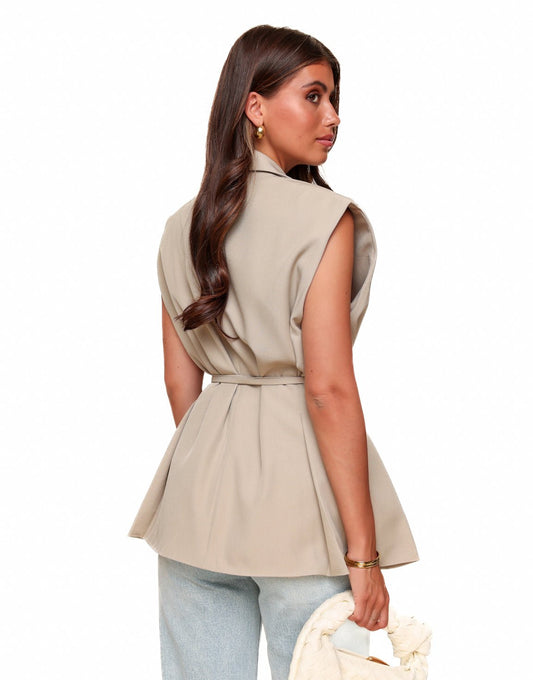 Taupe Mouwloze Wikkel - Gilet - Olivia & Kate