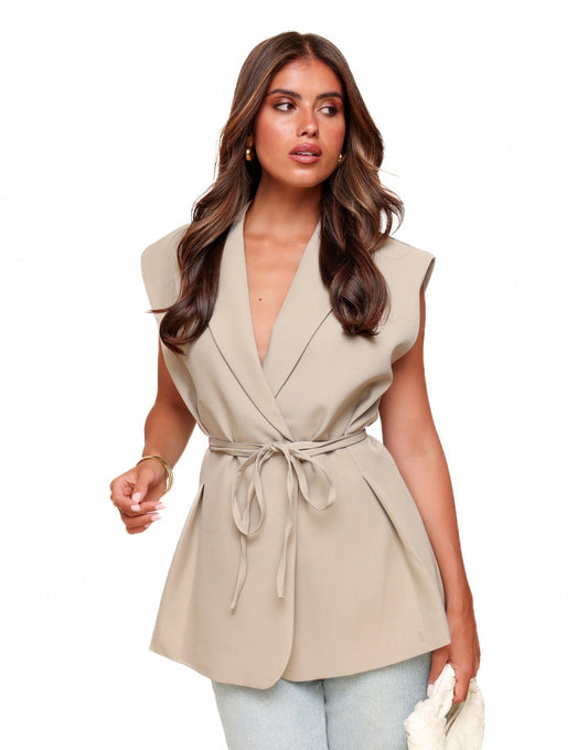 Taupe Mouwloze Wikkel - Gilet - Olivia & Kate