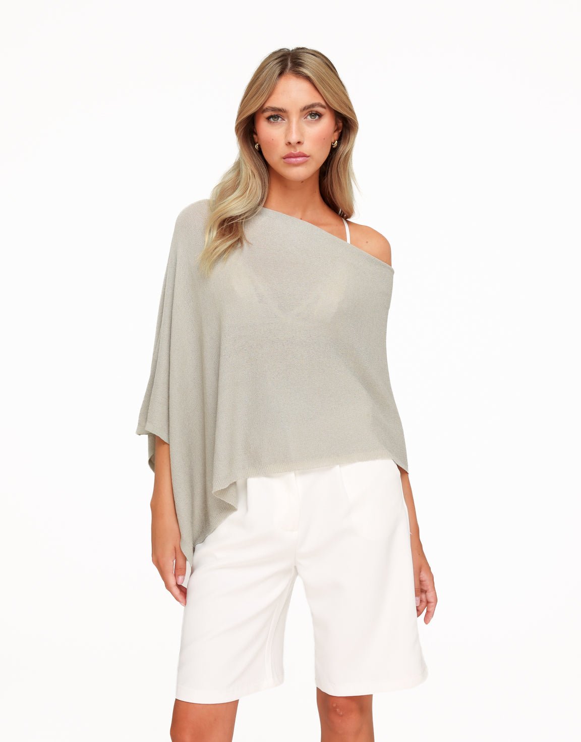 Taupe Off Shoulder Gebreide Cape - Top - Olivia & Kate